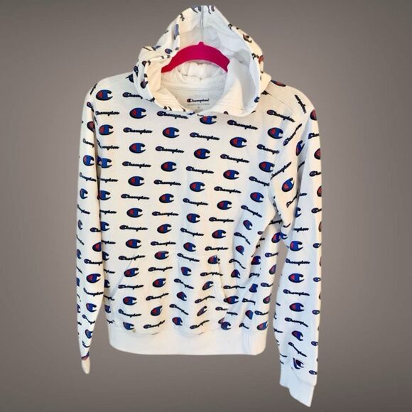 Logo Print Hoodie Champion Womens Size XL All Over Print Streetwear Y2K Festival - Picture 1 of 12
